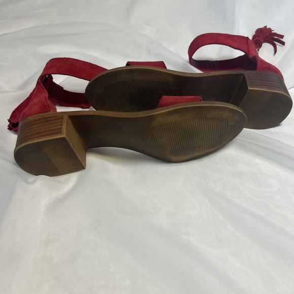 Steve Madden Red Darcie Women's Sandles US Size 7.5 Leather Upper Zipper Back - Picture 11 of 12